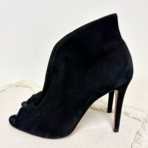 Schutz Leather Slip On Peep Toe Stilettos Heel Ankle Boots Black Women's Size 9B - Picture 1 of 6